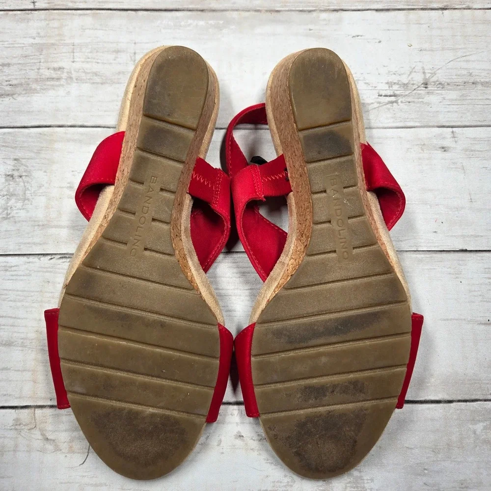 Bandolino Gannet2 Red Cork Wedge Asymmetrical Slingback Sandals Womens 9M Red